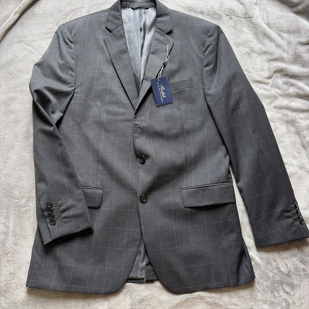 Ralph Ralph Lauren Men's‎ Gray Windowpane Suit Blazer 42L Wool NWT